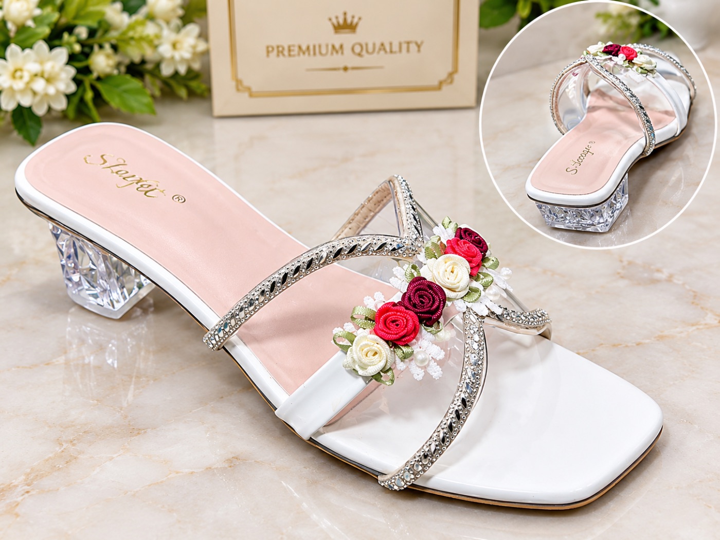 White slip-on block-heel